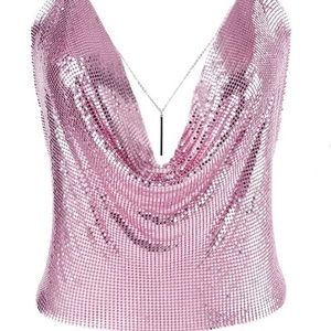 SPARKLY DEEP V TOP W/CHAIN SMALL